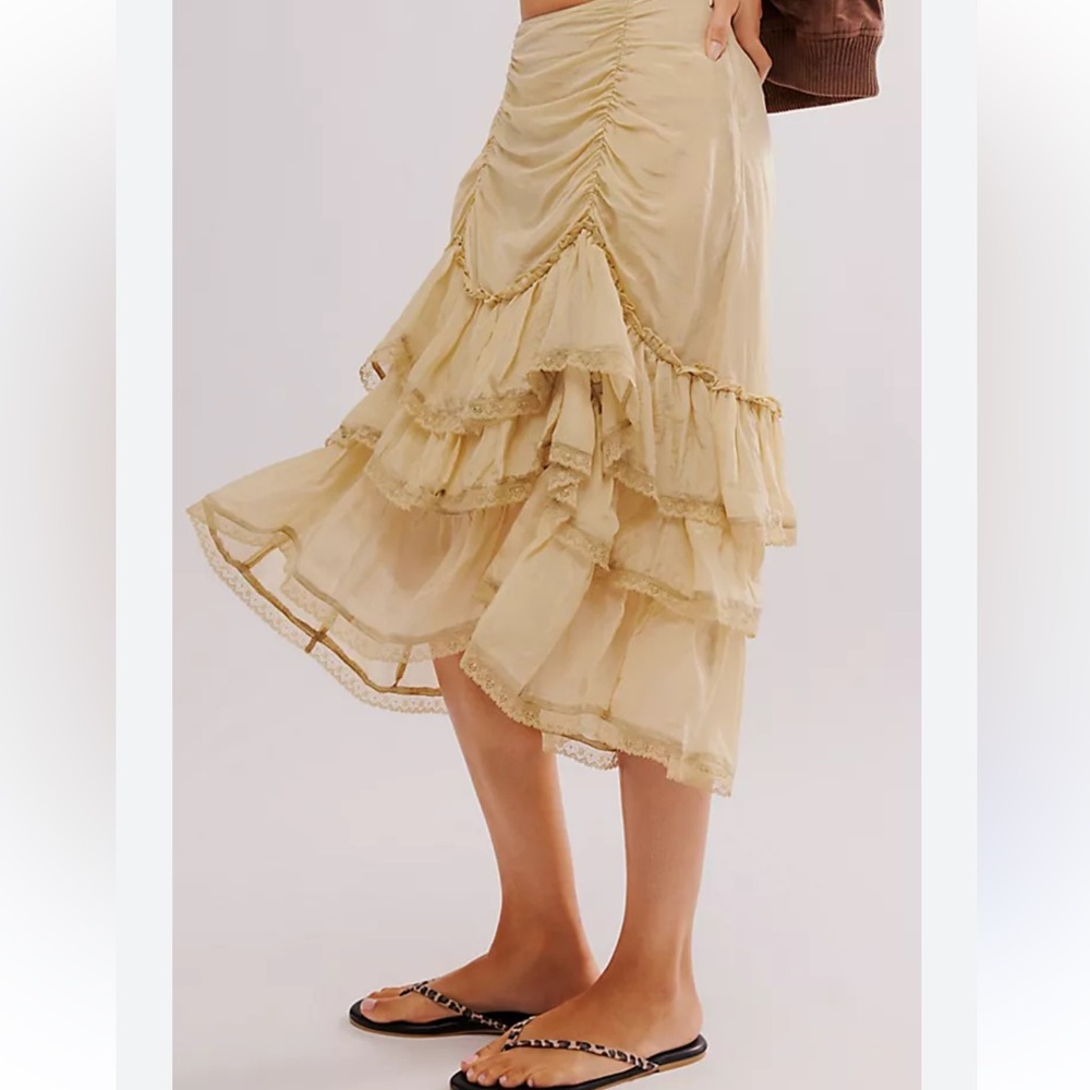 Free People Cream Layered Midi Skirt